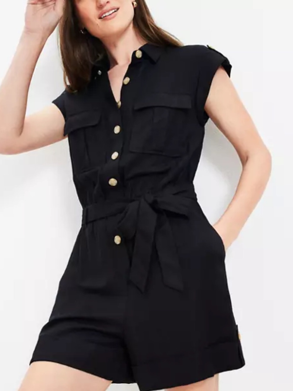 LOFT Linen blend Utility Tie-Waist Romper